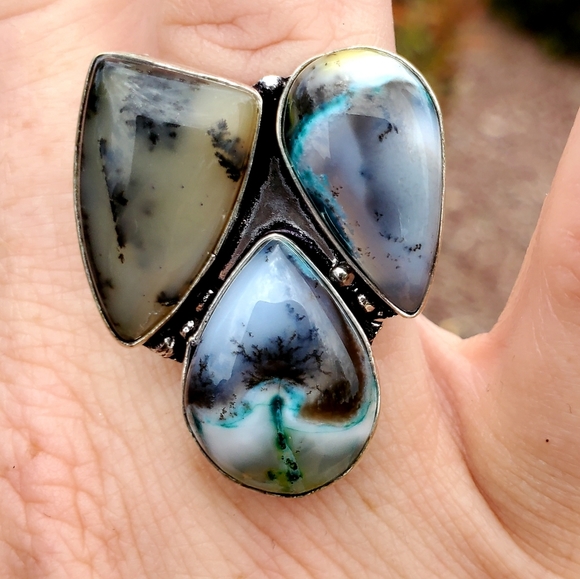 New Unique Multi Dendritic Opal 925 Silver Ring. - Picture 9 of 16